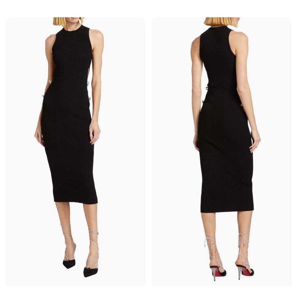 NWT Mach & Mach Crystal Bow Cut-Out Midi-Dress Size L $1340
